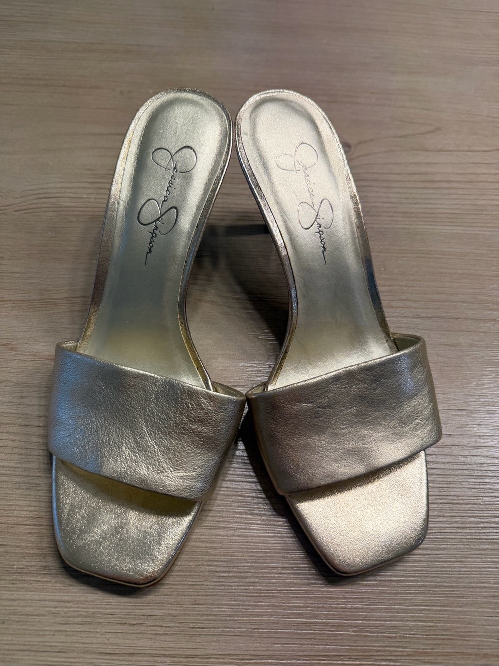 Jessica Simpson Champagne Metallic Slide Mules